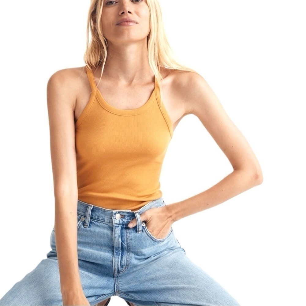 Madewell Ribbed Racerback Tank Top Ochre Yellow Basic Essential Women's Size XXS